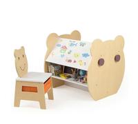 FANTASK Mesa Infantil 3 en 1 con sillas, Escritorio Infantil con Espacio de Almacenamiento y Ganchos, Grupo de Asientos Infantiles con Pizarra Reversible y Pizarra Blanca, Mesa de Actividades para