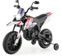 FANTASK Motocicleta eléctrica para niños de 12 V, 5,5 - 6 km/h, con Ruedas estabilizadoras, música y Faros, Moto Negra y Blanca para niños de 3 a 8 años