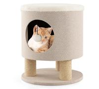 FANTASK Muebles para Gatos pequeños 3 en 1, 40 x 40 x 47 cm, 3 rascadores de sisal, Cueva para Gatos y Taburete, casa para Gatos con Asiento y Pelota Suave, Color Beige