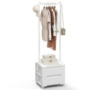FANTASK Percha con 3 cajones, de pie con ganchos laterales y barra para colgar, barra de metal para dormitorio, salón, 46 x 38 x 157 cm (blanco)