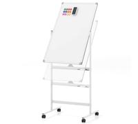 FANTASK Pizarra blanca móvil de doble cara, pizarra magnética con ruedas, soporte y soporte para bolígrafos, pizarra blanca de aluminio ajustable en altura, 60 x 90 cm (blanco)