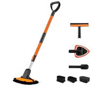 FANTASK Rascador de Hielo para Coche de 132 cm con Escoba, Cepillo de Limpieza Extensible con Cabezal Giratorio de 180° y raspador de Hielo extraíble, Cepillo de Nieve con Mango de Espuma para