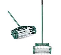 FANTASK Rodillo aireador de césped con Mango, Verde enrollador de Mano, Rollo de césped con Clavos de 3 cm y protección contra Salpicaduras, aireador Manual 46 x 23 x 127 cm