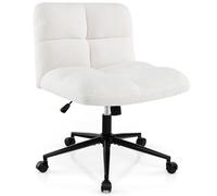 FANTASK Silla de sastre con ruedas, silla giratoria sin reposabrazos, silla de escritorio con asiento ancho, silla de oficina, silla de maquillaje, altura regulable, función basculante, moderna (beige