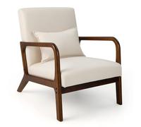 FANTASK Sillón Moderno Individual de Madera con reposabrazos, sillón Acolchado para salón, Dormitorio, 65 x 79 x 77 cm, Color Beige