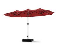 FANTASK Sombrilla doble | Sombrilla de jardín de 370 x 200 cm con 108 LED solares, manivela, 12 varillas y soporte, sombrilla de terraza para jardín y