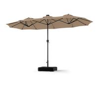 FANTASK Sombrilla doble | Sombrilla de jardín de 370 x 200 cm con 108 LED solares, manivela, 12 varillas y soporte, sombrilla de terraza para jardín y