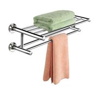 FANTASK Toallero de Acero Inoxidable de 60 cm con 2 estantes y 6 Barras, toallero de Pared para baño en Color Plateado