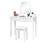 FANTASK Tocador con 10 Bombillas LED Regulables Regulables, Color Blanco, Espejo Giratorio de 360 Grados y Taburete, tocador con 4 cajones, Mesa de Maquillaje con iluminación
