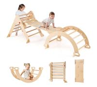 FANTASK Triángulo de Escalada 4 en 1 con tobogán, Arco de Escalada, Incluye rampa de Doble Cara, Estructura de Escalada de Madera para Escalada, toboganes y balancín, triángulo Montessori para a
