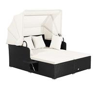 FANTASK Tumbona de ratán para 2 Personas, Cojines y mesas Laterales Plegables, Tumbona de jardín con Techo, cojín, Tumbona Doble, Cama de Sol, Cama de salón