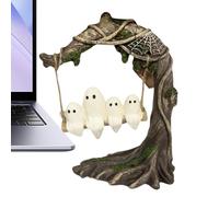 Fantasma balanceándose sobre la decoración del árbol | Linda figura de Halloween de resina para escritorio, repisa, chimenea, mesa, estantería | Ornamento fantasma de swing de árbol para patio, porche