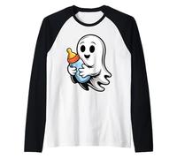Fantasma Bebé Lindo de Halloween con Biberón Camiseta Manga Raglan