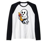 Fantasma Bebé Lindo de Halloween con Biberón Camiseta Manga Raglan