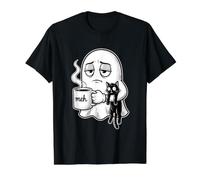 Fantasma Bebiendo Café Gato Negro Boojee Cozy Spooky Vibes Camiseta gráfica económica, Hombre, Negro, S