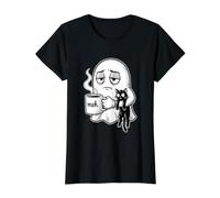 Fantasma Bebiendo Café Gato Negro Boojee Cozy Spooky Vibes Camiseta gráfica económica, Mujer, Negro, M