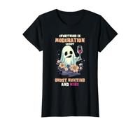 Fantasma Caza Vino Humor Paranormal Investigador Camiseta gráfica económica, Mujer, Negro, L