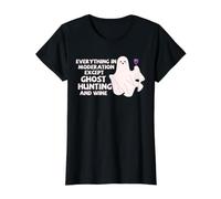 Fantasma Caza Vino Humor Paranormal Investigador Camiseta gráfica económica, Mujer, Negro, XL