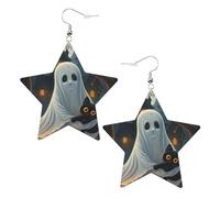 Fantasma De Halloween A La Luz De La Luna Sosteniendo Un Gato Pendiente Cómodo Pendientes Colgante Estampado Pendiente De Cuero Para Aniversario Día De La Madre
