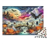 Fantasma de Halloween Calabaza Puzzle de 1000 Piezas para Adultos Papel Noche Puente Ciudad Relajación Familia Decoración Regalo 70x50cm/1000pcs