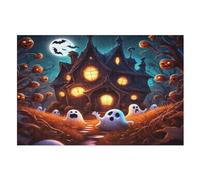 Fantasma de Halloween Rompecabezas de Madera 1000 Piezas para Adultos, Materiales Reciclables De Calidad Superior Puzzle, Juego en Familia, (75×50cm)