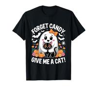 Fantasma de Halloween Sosteniendo Gato Negro Olvídate de Caramelo Dame Un Camiseta