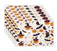 Fantasma De Murciélago Calabaza Manteles Individuales De Lino para Comedor 45x30cm, Juego de 6 Manteles Individuales Resistentes Al Calor con Víspera De Todos Los Santos para Restaurante, Naranja