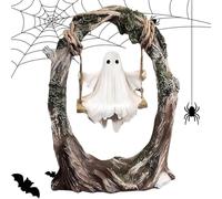 Fantasma en un columpio de árbol - Sombras oscilantes, figura de fantasma oscilante, decoración de Halloween lindos fantasmas de árbol para escritorio, estantería, jardín, patio, césped, decoración de