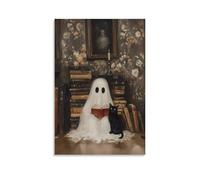 Fantasma en una biblioteca de Halloween, pinturas artísticas en lienzo, póster para sala de estar, dormitorio, baño, oficina, decoración del hogar, 12 x 18 pulgadas (30 x 45 cm)