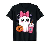 Fantasma Espeluznante Bebiendo café Helado Calabaza Arco Halloween Camiseta