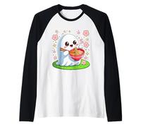 Fantasma Floral Kawaii Que Come Ramen, Comida Espeluznante Camiseta Manga Raglan