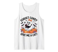 Fantasma sosteniendo Gato Negro Halloween Olvidar Caramelo Dame un Gato Camiseta sin Mangas