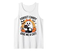 Fantasma sosteniendo Gato Negro Halloween Olvidar Caramelo Dame un Gato Camiseta sin Mangas