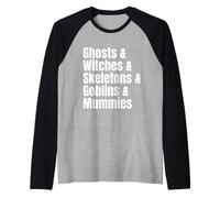 Fantasmas Brujas Esqueletos Goblins Momias Lista Halloween Camiseta Manga Raglan