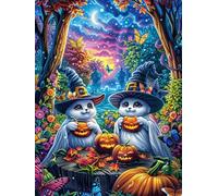 Fantasmas de brujas en el bosque de Halloween Rompecabezas 500 Piezas Cartón Resistente Para Principiantes Cuento de hadas de acompañamiento mágico Ocio Doméstico Reducir Estrés Decoración Hogar Regal