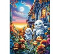 Fantasmas de Halloween en el campo de calabazas Puzzle 300 Piezas Obra De Arte Familiar Coleccionable Mitos de cuento de hadas Rompecabezas 3D Para Hombres Y Mujeres Juguete Educativo Desafío Intelect
