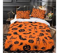 Fantasmas de Halloween Funda de Edredón Juego de 3 Piezas Impresión 3D Cierre de incluye Fundas de Almohada Diseño espeluznante de dibujos animados_2 Funda Edredon for Ancianos King（220x240cm）