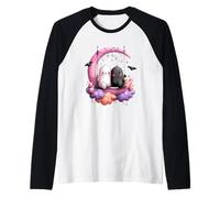 Fantasmas de Luna de Halloween Kawaii en Columpio Camiseta Manga Raglan