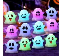 Fantasmas decorativos de Halloween con luz LED, 12 unidades iluminadas de Halloween, fantasmas, farol decorativo con cara, guirnalda de luces LED Ghosts, Helloween Cadena de luces Ghosts para interior
