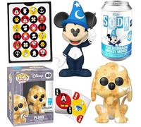Fantasmic! - Figura de Mickey de Ratón de soda, diseño de Mickey de Disney Fantasia con Space Mountain Pop! Colgador de bolsillo Disney Ride + Epcot Character Spaceship Earth + Trading Cards 3 artículos