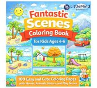 Fantastic Scenes Coloring Book for Kids Ages 4-6: 100 Easy & Cute Coloring Pages with Homes, Animals, Nature, Vehicles, and Play Scenes