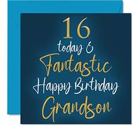 Fantásticas tarjetas de 16 cumpleaños para nieto, 16 hoy, fantásticas, tarjeta de feliz cumpleaños para nieto de abuelos, regalos de cumpleaños para nieto, regalos de cumpleaños de 145 mm x 145 mm