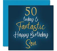 Fantásticas tarjetas de 50 cumpleaños para hijo, 50 hoy y fantásticas, tarjeta de feliz cumpleaños para hijo de mamá o papá, regalos de cumpleaños para hijo, tarjetas de felicitación de cumpleaños de