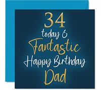 Fantásticas tarjetas de cumpleaños 34 para papá, 34 hoy y fantásticas, tarjeta de feliz cumpleaños para papá de hijo e hija, regalos de cumpleaños para padre, tarjetas de felicitación de cumpleaños de