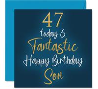 Fantásticas tarjetas de cumpleaños 47 para hijo - 47 Today & Fantastic - Tarjeta de feliz cumpleaños para hijo de mamá o papá, regalos de cumpleaños de hijo, 145 mm x 145 mm, tarjetas de felicitación