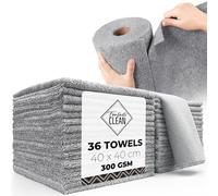 Fantasticlean Paños de Limpieza XL 40 x 40 cm, Rollo de Bayeta de Microfibra Rasgable, 36 Unidades Trapos Reutilizables y Sin Pelusas, para el Hogar y el Coche - Gris