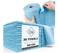 Fantasticlean Paños de Limpieza XL 40 x 40 cm, Rollo de Bayeta de Microfibra Rasgable, 36 Unidades Trapos Reutilizables y Sin Pelusas, para el Hogar y el Coche - Azúl