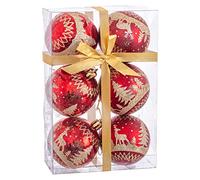 Fantastico Christmas Set de 6 Bolas Rojo 60 mm. con diseño de un cirvo en Color Oro. Añade un Brillo Elegante a su decoración de Navidad. Tamaño Unidad: 6x6x6 cm, Multicolor, No Aplica