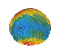 Fantástico gorro de ducha con estampado de plumas de loro, gorro de baño reutilizable, doble capa, correa elástica ajustable, esencial para viaje duradero