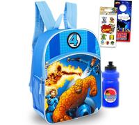 Fantástico juego de cuatro mochilas: paquete con 4 fantásticas mochilas escolares de 16 pulgadas, botella de agua, calcomanías y más | Mochila de superhéroe Marvel para niños